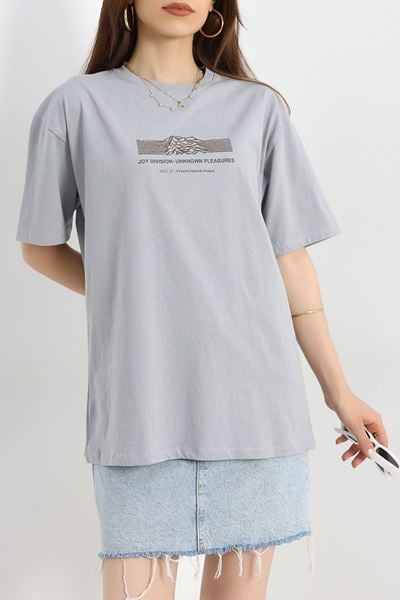 Baskılı Oversize Tişört Fümekahve - 40649.1872.