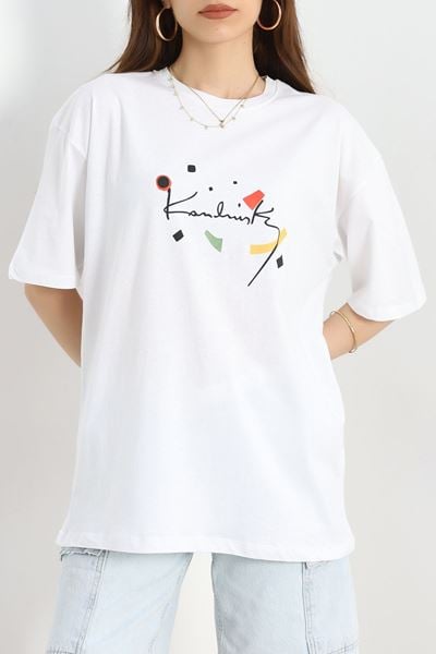 Baskılı Oversize Tişört Beyazrenkli - 40637.1872.