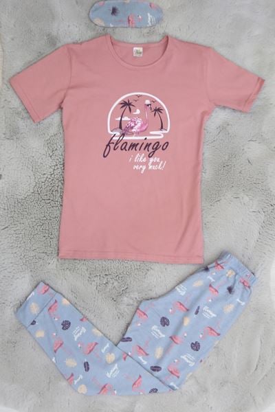 13-16 Yaş Göz Bantlı Penye Çocuk Pijama Takımı Mavipembe - 50620.1951.