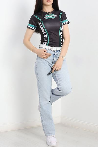Bisiklet Yaka Baskılı Body Antiyeşil - 70523.1855.