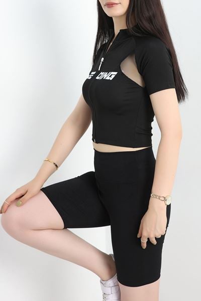 Fermuarlı Baskılı Body Siyah - 70521.1855.