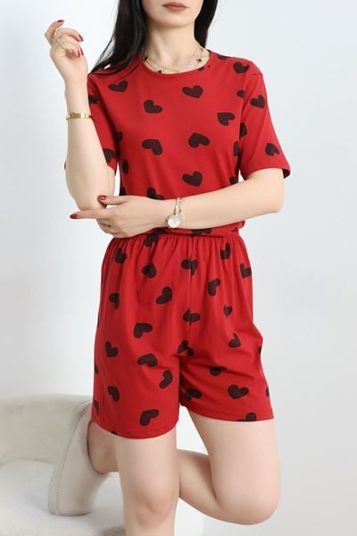 Alt Üst Aynı Şortlu Pijama Takımı Kırmızıkalp - 50695.1961.