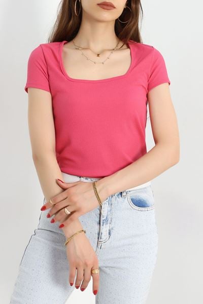Kare Yaka Kısa Kollu Bluz Koyupembe - 3839.1595.