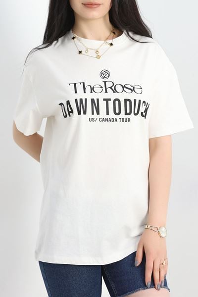 Baskılı Oversize Tişört Beyazsiyah3 - 40637.1872.