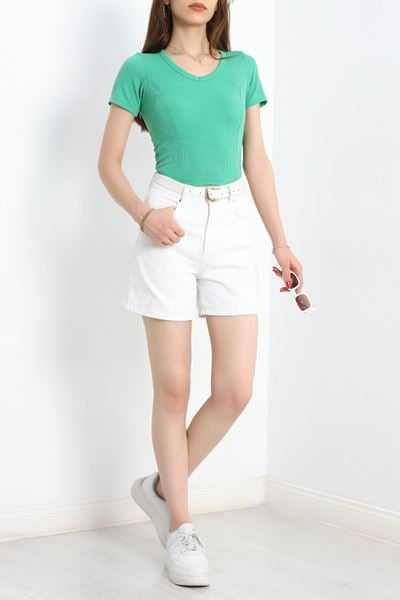 Fitilli V Yaka Body Yeşil - 70536.1388.