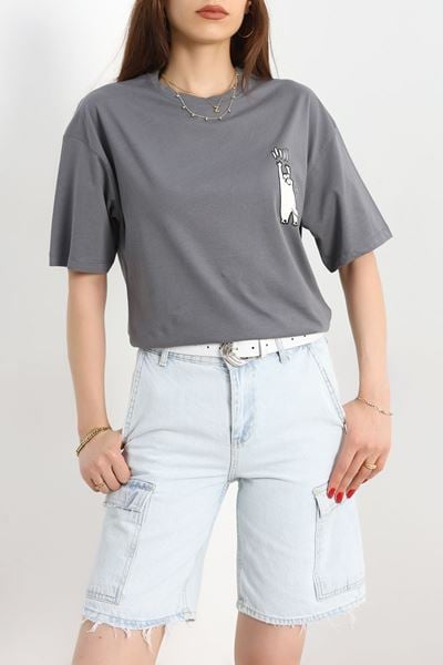 Baskılı Oversize Tişört Antrasityeşil - 40649.1872.