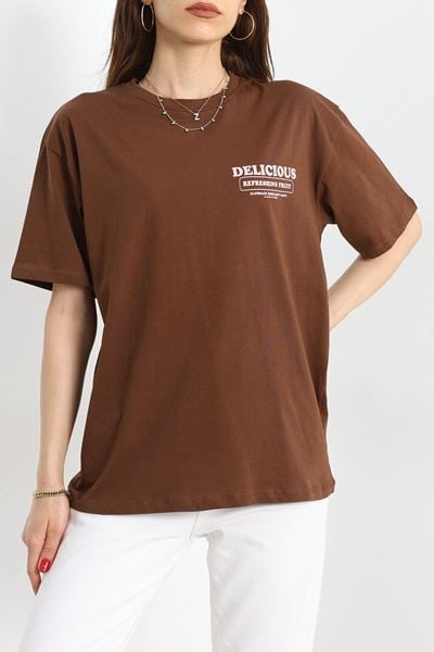 Baskılı Oversize Tişört Kahvepudra - 40637.1872.