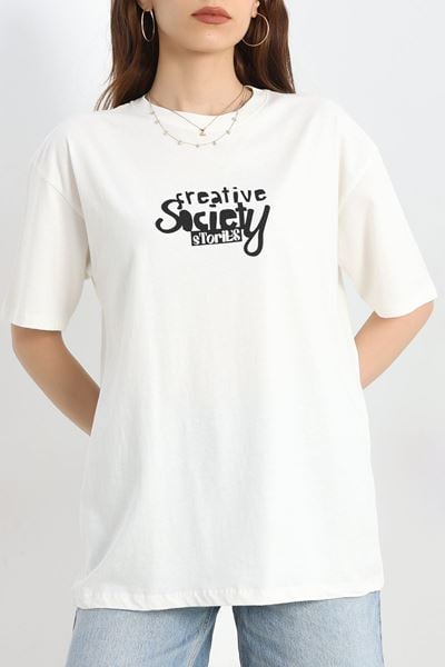 Baskılı Oversize Tişört Siyahbeyaz2 - 40649.1872.