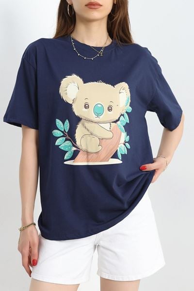 Baskılı Oversize Tişört Lacikahve - 40649.1872.