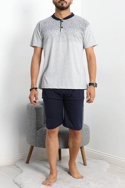 Düğmeli Şortlu Erkek Pijama Takımı Gri - 41982.1838.