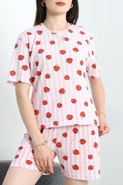 Alt Üst Aynı Viskon Şortlu Pijama Takımı Pembeçilek - 50700.1961.