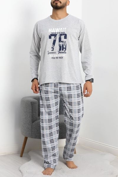 Baskılı Erkek Pijama Takımı Gri - 40293.1838.