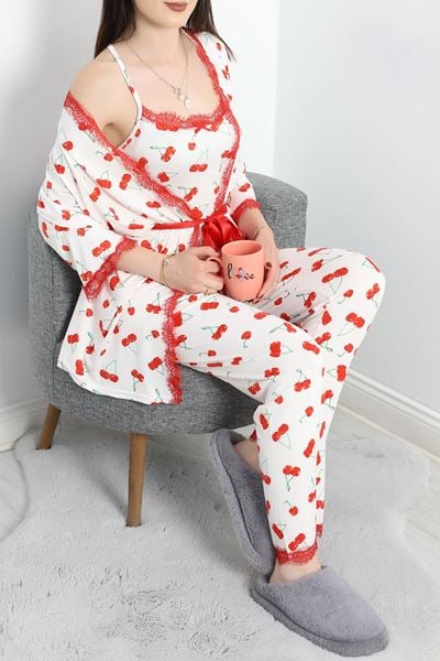 Milan Kumaş 3'Lü Pijama Set Beyazkiraz - 50147.1857.