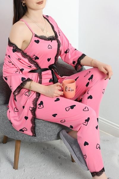 Milan Kumaş 3'Lü Pijama Set Pembesiyah - 50147.1857.