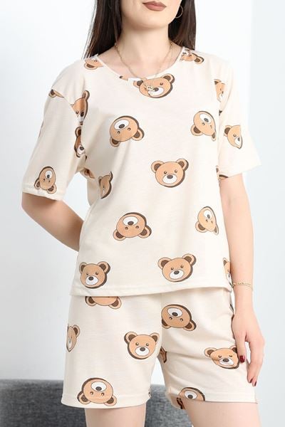 Alt Üst Aynı Viskon Şortlu Pijama Takımı Bejayı - 50700.1961.