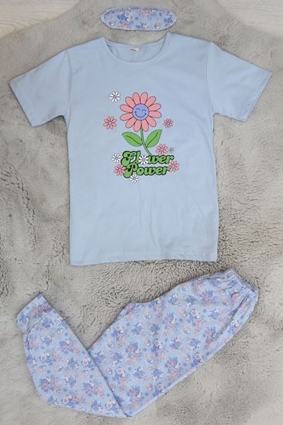 10-13 Yaş Göz Bantlı Penye Çocuk Pijama Takımı Bebemavi - 42025.1951.