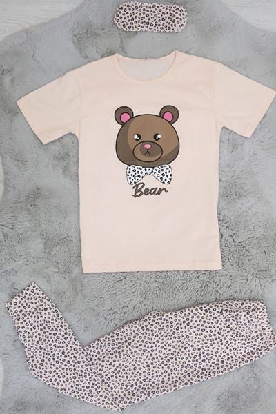 10-13 Yaş Göz Bantlı Penye Çocuk Pijama Takımı Somon - 42025.1951.