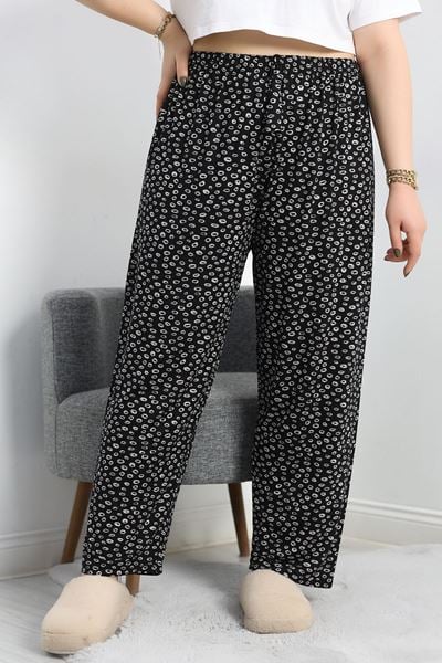 Büyük Beden Poliviskon Pijama Altı Siyahbeyaz1 - 41303.1048.
