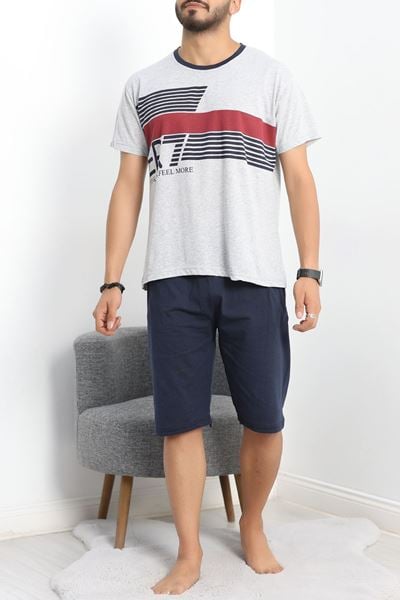 Bisiklet Yaka Şortlu Erkek Pijama Takımı Gri - 50690.1838.