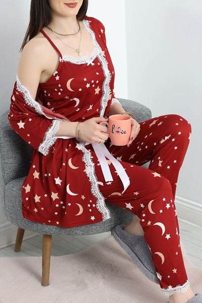 Milan Kumaş 3'Lü Pijama Set Bordo - 50147.1857.