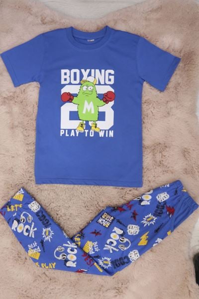 10-13 Yaş Penye Erkek Çocuk Pijama Takım Mavi - 42026.1951.